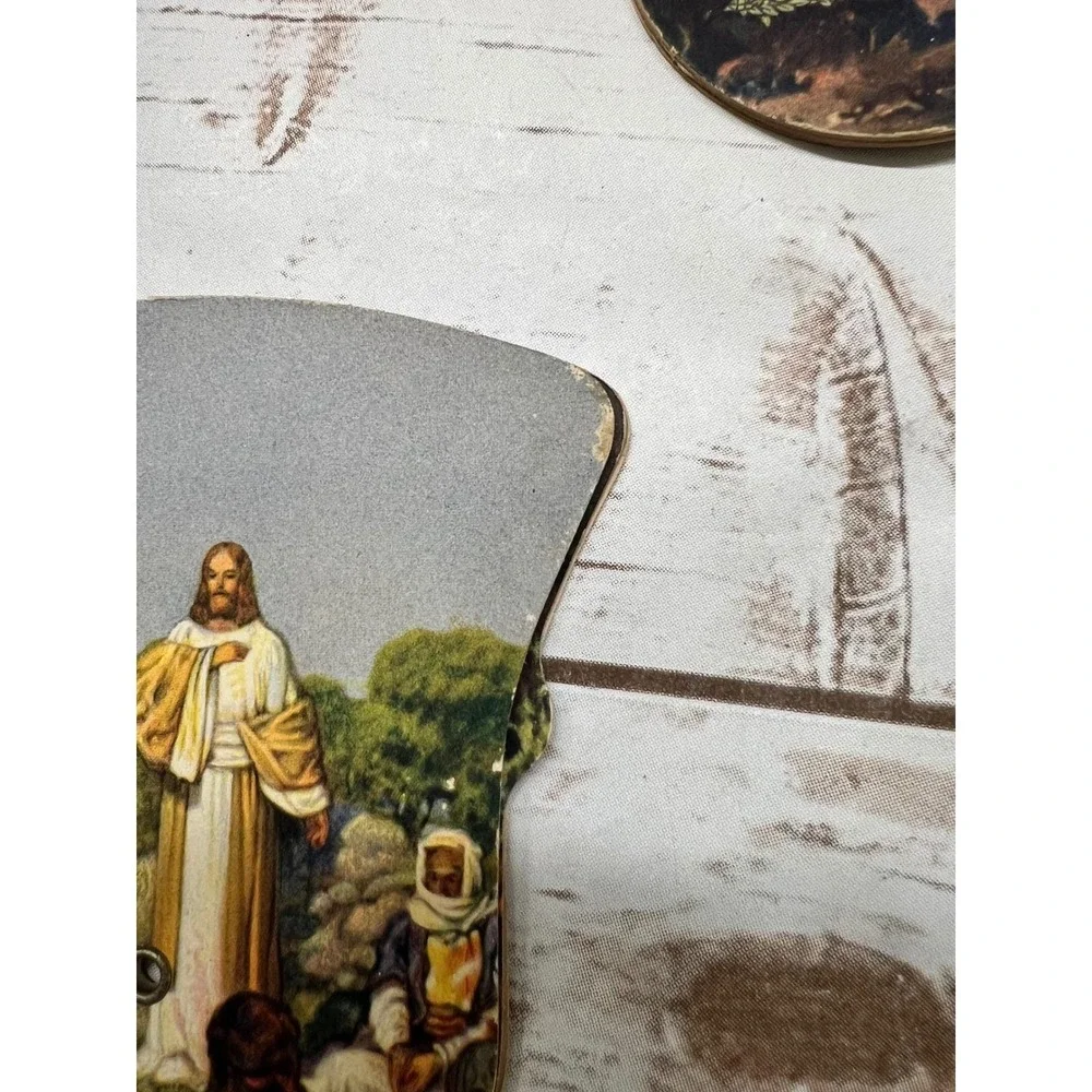 Vintage Collectible Ladies Expandable Cardboard Sermon on the Mount Folding Fan